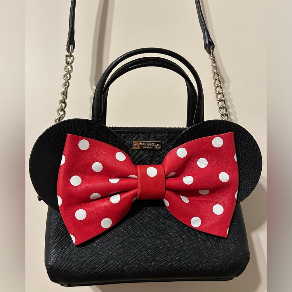 Kate Spade Black Leather Minnie Mouse Mini Maise Crossbody Bag